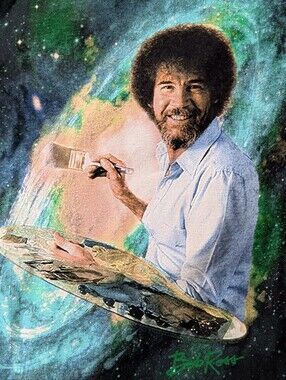 Bob Ross Galaxy Painting Far Out Space T-shirt Men's Size Small Black Art Milky